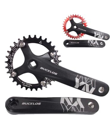 BUCKLOS MTB 170mm Square Taper Crankset, 104 BCD Mountain Bike Narrow Wide Tooth Chainring 32/34/36/38/40/42T, Single Speed Round/Oval Chainring and Crank, fit Shimano, SRAM, FSA Black 34T-Oval
