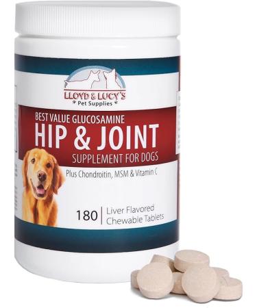 Lloyd & Lucy's Hip and Joint Supplement for Dogs - Chewable Multivitamin with Glucosamine, Chondroitin, MSM and Vitamin C - Healthy Liver Flavored Treat Pets Will Love - 180 Ct Tablets