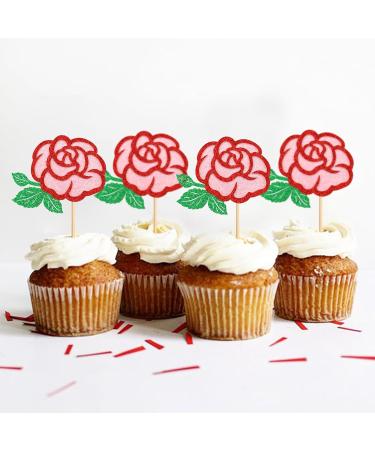 Keaziu 24 Pcs Rose Flower Cupcake Topper Picks Pink and Green Roses Flower Double Layered Design for Wedding Anniversary Mother's Day Valentine's Day Cupcake Decoration Green - Buy Online on GoSupps.com