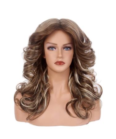 MEDISIFA 70s Brown Highlight Disco Wig Farrah Fawcett Wigs for Women Lady Natural Synthetic Full Wigs Vintage Cosplay Costume Hair Wig (Brown Hightlight)