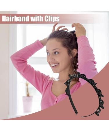 2 Double Bangs Hairstyle Hairpin Teeth Comb Hair Hoop Headband With Clips Attached Twist and Clip Headband Hairpin Headbands Double Layer Twist Plait Headband for Women Girls - Buy Online on GoSupps.com