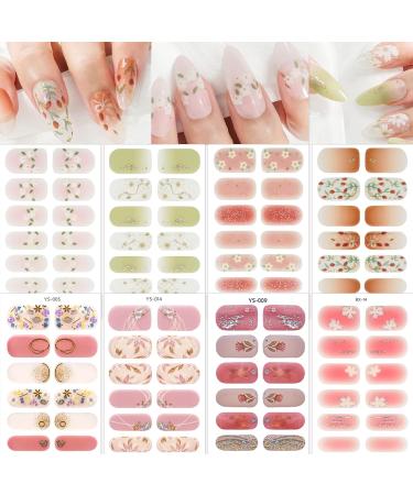 8 Sheets Summer Gel Nail Strips Stickers Spring Flowers Full Wrap Nail Stickers for Nail Art Daisy Floral Design Long Lasting Gel Nail Polish Strips for Women Girls DIY Manicure Decals Cute Flowers Nail Strips Stickers -5