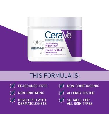CeraVe Night Cream for Face Skin Renewing Moisturizer for Men & Women With Hyaluronic Acid Niacinamide Bio Peptides & Ceramides. Fragrance Free Non-comedogenic Suitable for Sensitive Skin - Buy Online on GoSupps.com
