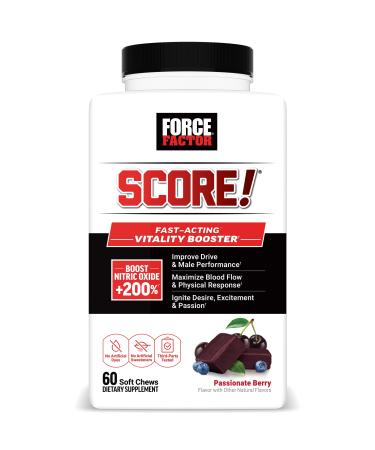 Force Factor Score! Nitric Oxide Supplement for Men with 1,500mg L-Citrulline, Fast Acting Male Vitality Booster for Drive, Desire, and Excitement, Passionate Berry Flavor, 60 Soft Chews