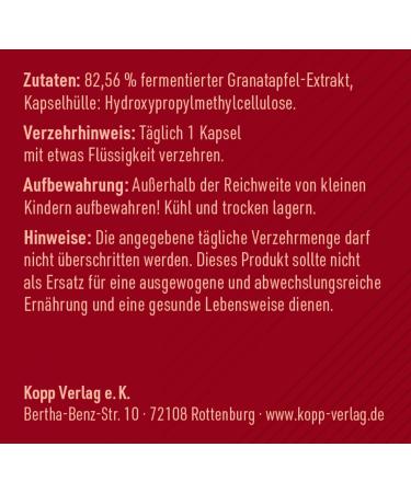 Kopp Vital Pomegranate Dietary Supplement - 30 Capsules | Polyphenol-Rich Fermented Natural Material | Boost Your Health with 16g of Nutrients | International Shipping Available - Buy Online on GoSupps.com