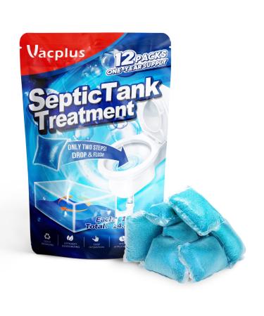 Vacplus Septic Tank Treatment 12 Pcs for 1-Year Supply, Dissolvable Septic Tank Treatment Packs with Easy Operation, Durable Biodegradable Septic Tank Treatment Enzymes for Wastes, Greases & Odors 12 Count (Pack of 1)
