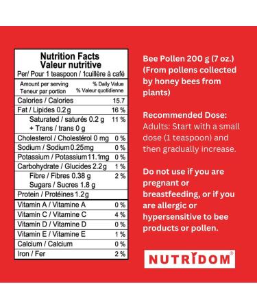 Nutridom Raw Bee Pollen Granules 200g (7oz) | 100% Pure Naturally Harvested No Additives or Preservatives Superfood Source of Vitamin B Minerals Amino Acids & Protein - Paleo & Keto Friendly Gluten Free - Buy Online on GoSupps.com