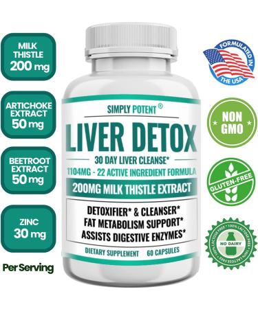 Liver Cleanse Detox Supplement with Artichoke Extract - 22 Herbs for Liver Health - Milk Thistle, Dandelion, Turmeric & More - 60 Capsules - Buy Online on GoSupps.com