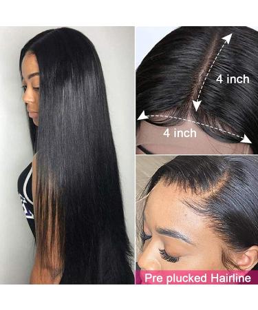 Muokass 4x4 HD Lace Closure Wig 18 inch - 180% Density Straight Brazilian Virgin Hair - Natural Color, Pre Plucked, Glueless, Elastic Bands - for Black Women - Buy Online on GoSupps.com