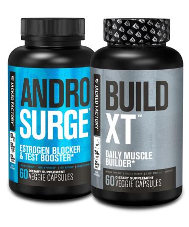 Jacked Factory Androsurge Estrogen Blocker & Testosterone Booster for Men (60 Capsules) & Build-XT Daily Muscle Builder & Performance Enhancer (60 Capsules)