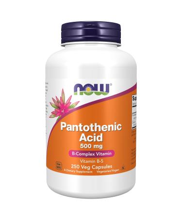 Now foods pantothenic acid (pantothenic acid) 500 mg 250 vegan capsules laboratory testing vitamin B5 high dose gluten -free soybreis vegetarian 195.83 g (1 Pack)