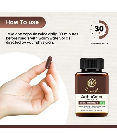Suwasthi Arthocalm Capsule Boswellia & Bromelain Supplement for Men & Women, Ayurvedic Blend with Turmeric, Black Pepper & Ginger that May Support your Joints, Non-GMO, Gluten Free & Vegan 60 Capsules - Buy Online on GoSupps.com