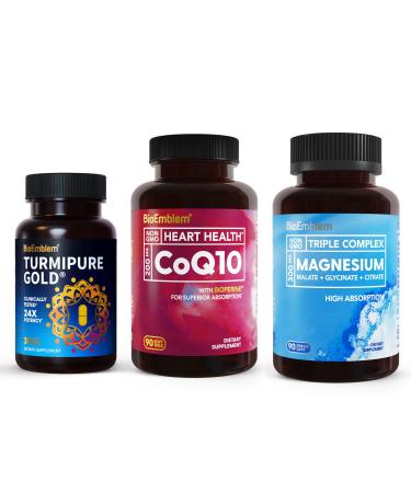 BioEmblem Triple Magnesium Complex and Turmeric Curcumin with Clinically Studied TurmiPure and CoQ10 with BioPerine