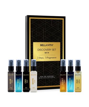 Bell-a Vita Luxury Discovery Gift Set 7x8ML Eau De Parfum Perfume for Men with Woody Fresh & Oud Long Lasting EDP Fragrance Scent