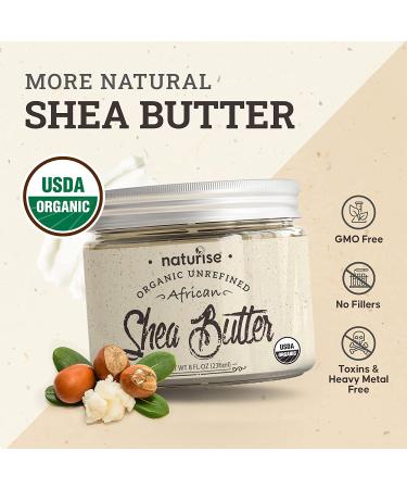 Naturise Organic Raw African Shea Butter - Pure Moisturizer for Skin & Hair, GMO-Free, 8 oz - Buy Online on GoSupps.com