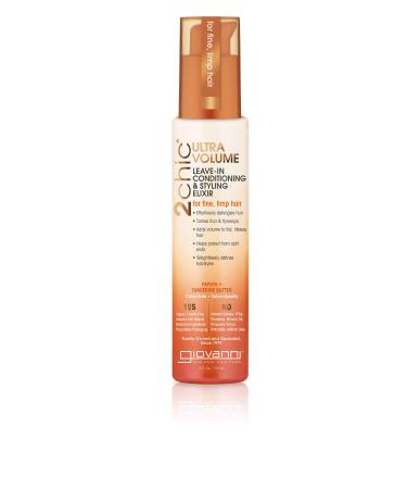 Giovanni 2chic Ultra-Volume Leave-In Conditioning & Styling Elixir For Fine Limp Hair Papaya + Tangerine Butter 4 fl oz (118 ml)