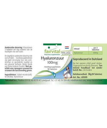 Fairvital Hyaluronic acid tablets 100mg antiaging HIGH DOSE VEGAN 90 tablets - Buy Online on GoSupps.com