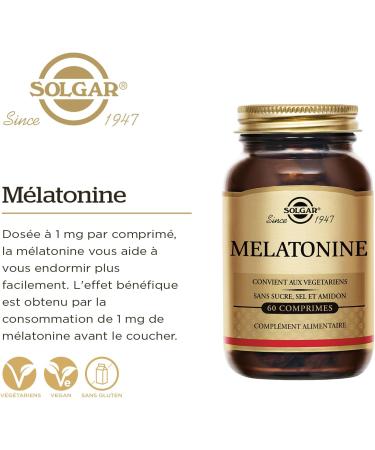 Solgar Melatonin 1mg - Sleep - Facilitates falling asleep - Reduces the effects of jet lag - Food supplement - Bottle of 60 tablets - Buy Online on GoSupps.com