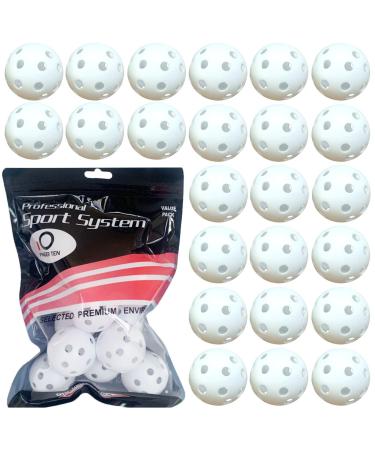 Practice Golf Balls Plastic Hole Colored Value 12/24 Pack Bulk Set, Hollow Ball for Kids Men Women Indoor Outdoor Driving Range Swing Training White 24 PCS