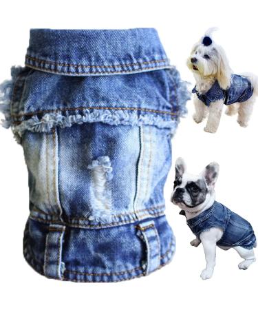 Brocarp Dog Jean Jacket, Blue Denim Lapel Vest Coat T-Shirt Costume Cute Girl Boy Dog Puppy Clothes, Comfort and Cool Apparel, for Small Medium Dogs Cats, Machine Washable Dog Outfits (Small, Blue) Small Blue