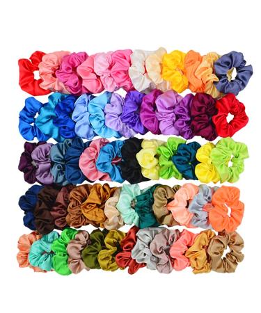 Simnice 60 Colors Silk Large Satin Hair Scrunchies Elastic Hair Bobbles Ponytail Holder Hair Scrunchy Vintage Hair Ties Accessories for Women Girls