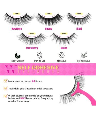 Self Adhesive Eyelashes - 5 Pairs Reusable False Lashes with Tweezers | No Glue Needed - Easy Application at Home (Strawberry - Buy Online on GoSupps.com