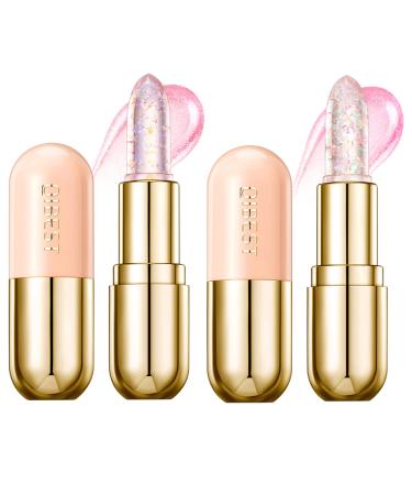 2 Pack Glimmer Crystal Jelly Lipstick Magic PH Lip Balm Color Changing Lipstick and Tinted Lip Balm Long Lasting Nourishing Moisturizing Vegan & Cruelty Free Lip Balm (Set B)