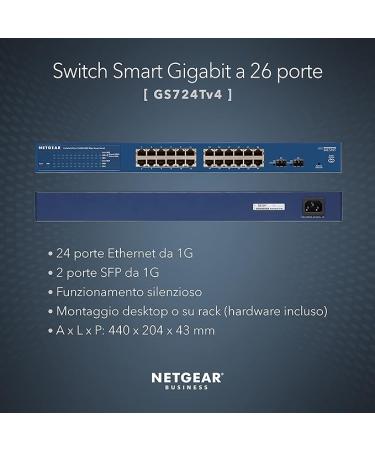 NETGEAR 24-Port Gigabit Ethernet Smart Managed Pro Switch (GS724Tv4) - with 2 x 1G SFP  Desktop/Rackmount  and ProSAFE Lifetime Protection - Buy Online on GoSupps.com