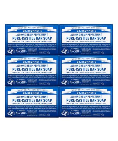 Dr. Bronner's - Pure-Castile Bar Soap (Peppermint 5 ounce 6-Pack) - Made with Organic Oils For Face Body & Hair Gentle & Moisturizing Biodegradable Vegan Cruelty-free Non-GMO Peppermint 5 Ounce (Pack of 6) - Buy Online on GoSupps.com