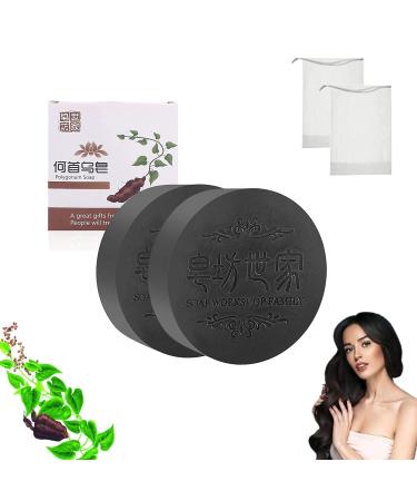 2PCS Hira Darkening Shampoo Bar for Gray Hair Shampoo Bar Black & Thick Hair Fallopia Multiflora Shampoo Bar     Deeply Cleanses the Hair and ScalpNaturalOrganic Moisturizes and Repairs Hair Damage