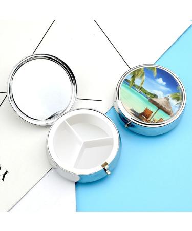 Round Pill Box - Tropical Holidays Print | 3 Compartment Medicine Organizer | Decorative Metal Portable Pocket Pill Case Style-32 - Buy Online on GoSupps.com