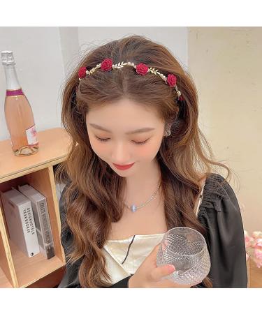 Rose Flower Pearl Headband Set - Gold Metal Floral Hairband for Wedding, Women's Hair Jewelry - Buy Online on GoSupps.com