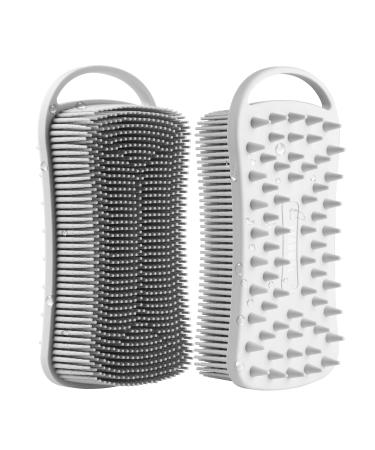 Exfoliating Silicone Body Scrubber, Hair Scalp Massager, 2 in 1 Bath and Shampoo Brush for Men, Women ,Baby Sensitive Skin Care, Easy to Clean, Lather Nicely, More Hygienic 1 Pack (Gray)