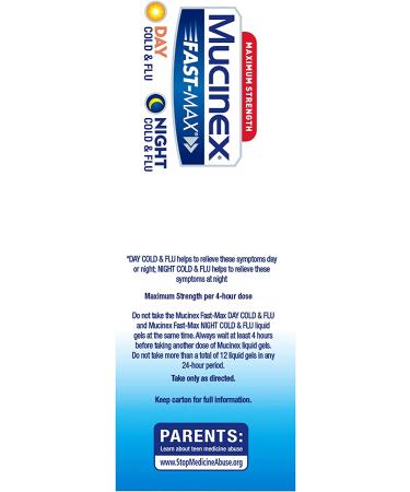 Mucinex Fast-Max Maximum Strength Cold & Flu Medicine - 24 Liquid Gels (Day & Night Relief) - Buy Online on GoSupps.com