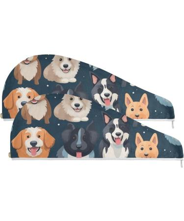 Happy Dogs Hair Towel 2 Pack - Super Absorbent Quick Dry Hair Drying Turbans for Women & Girls | Perfect Dog Bathing Accessory - Buy Online on GoSupps.com