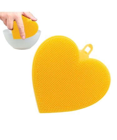 Silicone Dish Scrubber Food-Grade Silicone Sponges Kitchen Sponge - Soft Kitchen Scrubber Reusable Non-Scratch Dish Cleaning Tools for Fruits Vegetables and Dishes Yellow Heart