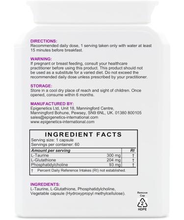 Liposomal Glutathione & Taurine | Bioavailable Highly-Absorbable L-Glutathione + L-Taurine Formula | 60 Vegan Friendly Capsules UK Made | 1 Capsule Daily - Buy Online on GoSupps.com