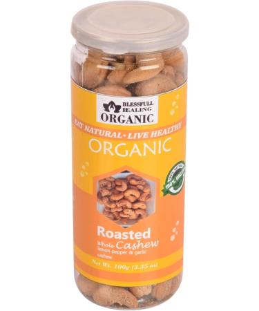 Blessfull Healing Organic Natural Vegan Lemon Pepper & Garlic Roasted Whole Cashew Nuts Crunchy Kaju 150 Gram - Buy Online on GoSupps.com