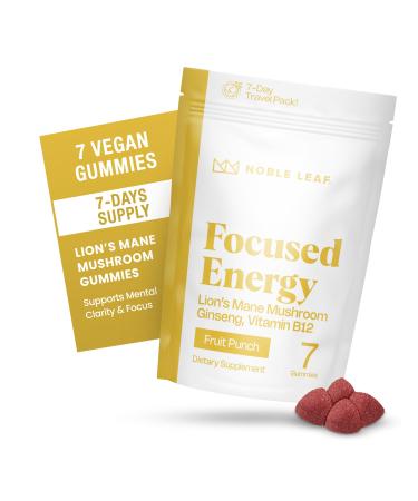 Lion's Mane Mushroom Gummies for Focus and Energy - Focus Gummies for Adults with American Ginseng & B12 for Clarity & Natural Energy, Gluten Free, Fruit Punch Flavor, 7 Count 7 Count (Pack of 1)