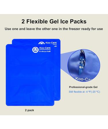 Koo-Care XL Flexible Gel Ice Pack for Injuries - Hot Cold Compress for Pain Relief & Swelling - Shoulder, Arm, Back, Hip, Knee, Shin, Foot - Reusable & Extra Large 11 x 14 Inches - Pack of 2 - Buy Online on GoSupps.com