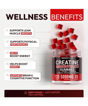 Creatine Monohydrate Gummies Strawberry - Vegan Sugar Free 5g Per Serving | Muscle Builder & Recovery | 120 Count - Buy Online on GoSupps.com