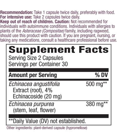 Nature's Way Echinacea 500mg - 60 Vegan Capsules for Immune Support - Buy Online on GoSupps.com