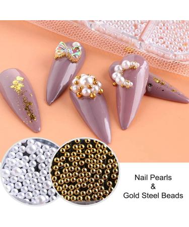 Fupeen 1Box Pearl Decorations Nail Charms White Round Nail Parts Gold Steel Beads Balls Jewelry Nail Art Accessories Color:ZZ13 - Buy Online on GoSupps.com