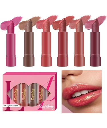  JINGLING JINGLING Glitter Lipstick Nourishing Glossy Lip Care Travel-Friendly Outdoor Party Stick - Pack of 6 Waterproof Sticks - Buy Online on GoSupps.com