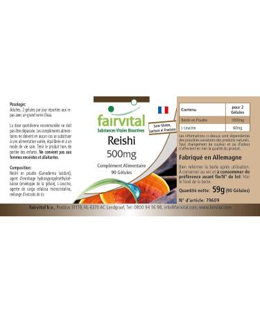 Fairvital | Reishi 500mg powder Ling Zhi 90 capsules - Buy Online on GoSupps.com