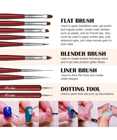 Kredioo Professional Nail Art Brushes Kit - 8Pcs for Gel Polish, Line Detail, Dotting, French Nail Design - Buy Online on GoSupps.com