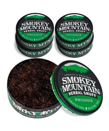 Smokey Mountain Herbal Long Cut  Wintergreen  5 Can Box - Tobacco Free and Nicotine Free Snuff
