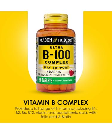 MASON NATURAL Ultra B-100 Complex - Healthy Heart and Nervous System Improves Immune Function and Energy Metabolism 60 Tablets - Buy Online on GoSupps.com