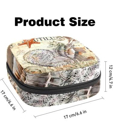 Menstrual Bag with Zipper for Women & Girls - Vintage Map Seahorse Design | Color 2 - International Shipping Available - Buy Online on GoSupps.com