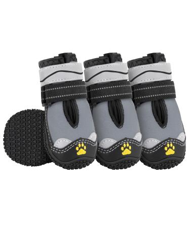 Eyin dog shoes Paw protection 4 pieces of water repellent dog shoes with non-slip sole and reflective Velcro fastener for small medium and large dogs outdoor sports gray size 8 size 8: width 7.3 cm Q-gray-water-repellent (4 pieces)